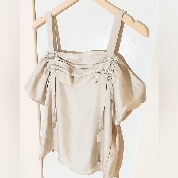 Tibi Off-Shoulder Satin Top Ivory S - Picture 2 of 4